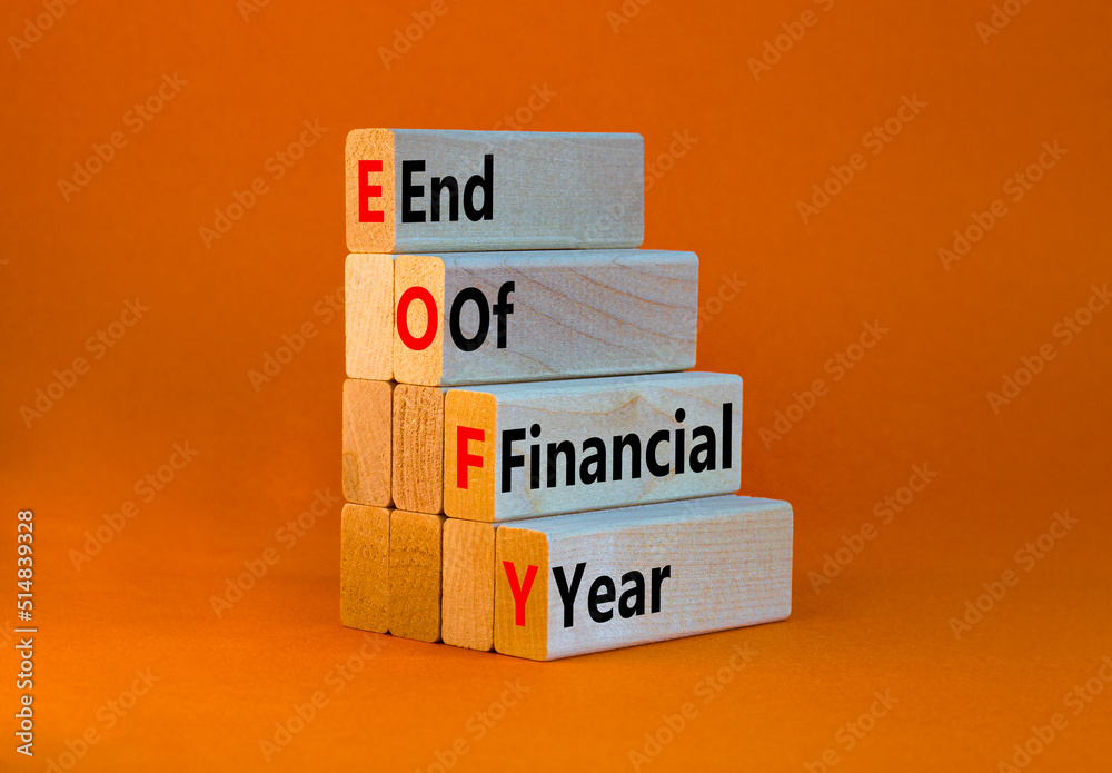 EOFY end of financial year symbol. Concept words EOFY end of financial