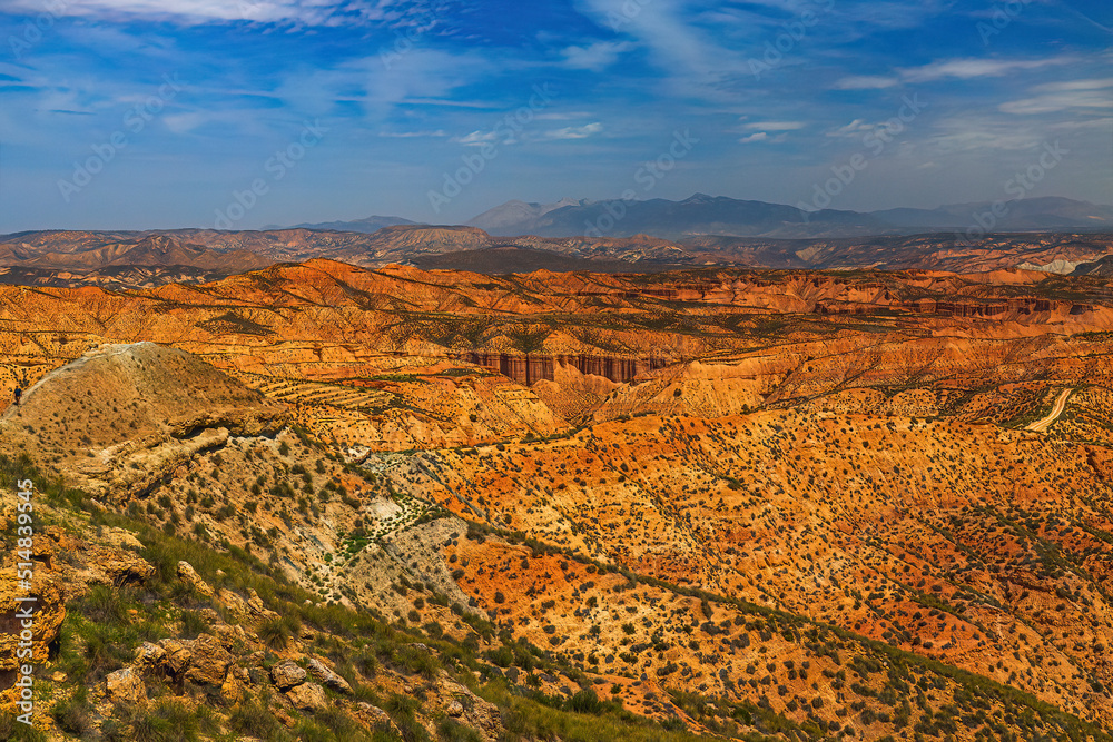 Naklejka premium Gorafe is a large red-coloured canyon in Andalusia, Spain, through which several off-road routes lead