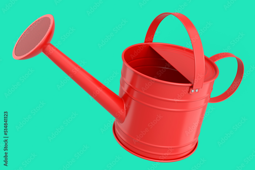 Watering can on green background. 3d render concept of gardening equipment tools Watering can on green background. 3d render concept of gardening equipment tools