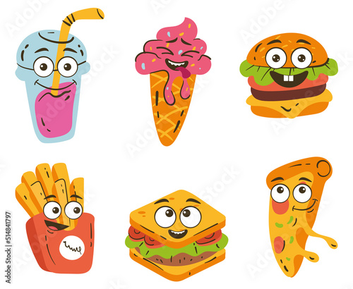 Fast food characters isolated set. Vector graphic design illustration
