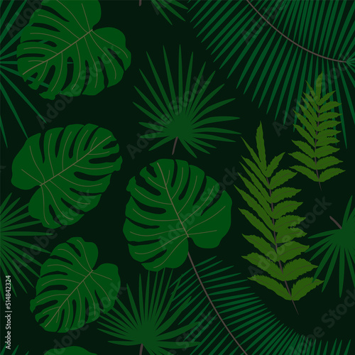 Tropical green seamless background palm leaves. Natural beauty. Spring decoration. Elegant decoration. Cute floral print. Seamless floral pattern.