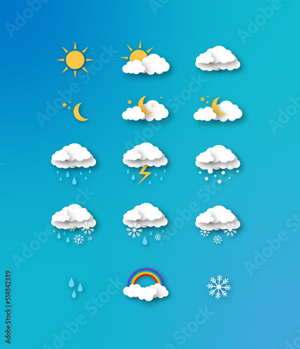 Weather icons set. Paper cut style vector illustration.