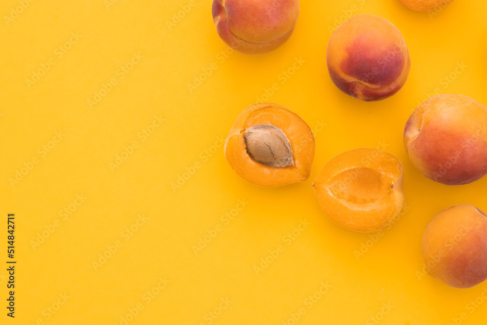 fresh apricot creative pattern in square on yellow background