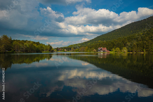 Bolu Golcuk Nature park in Bolu Turkey. Lake and forest with cloudy sky