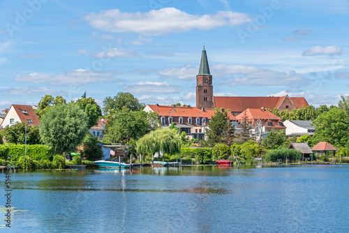 Brandenburger Stadtkanal with the Dominsel and St. Peter and Paul Cathedral in Brandenburg, Germany