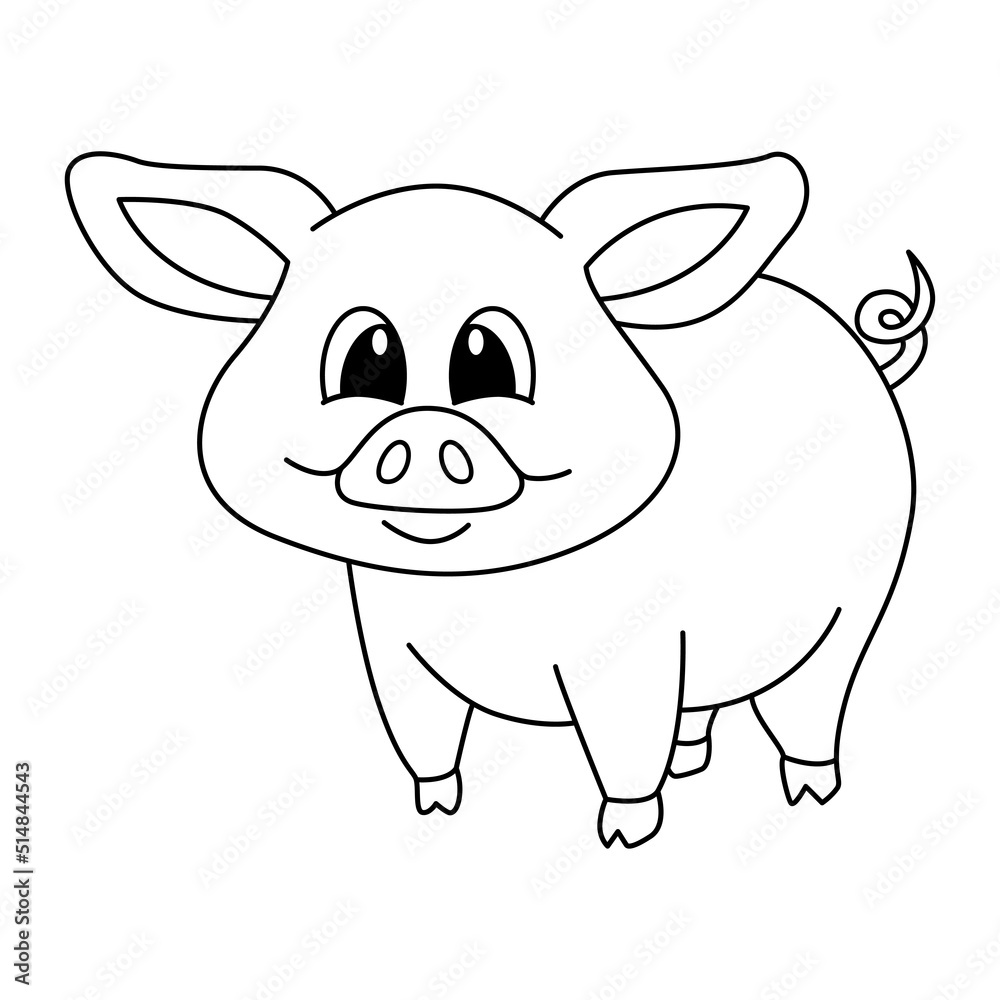 Cute pig cartoon coloring page illustration vector. For kids coloring ...
