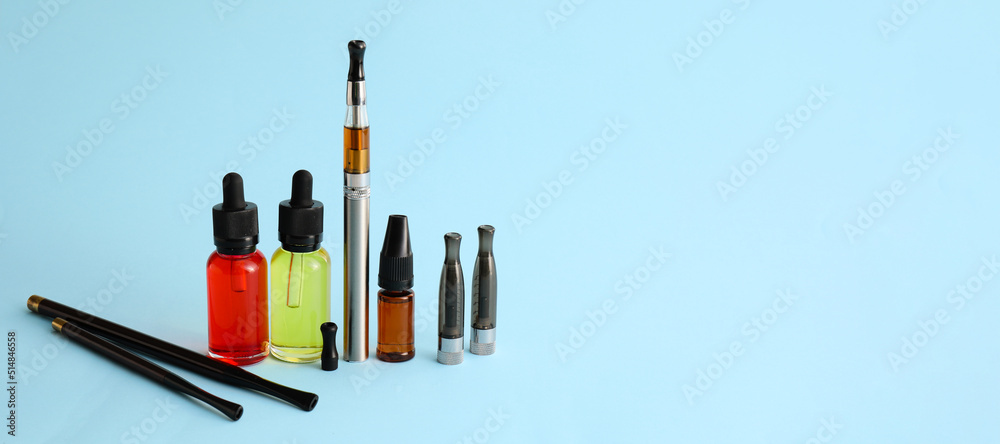 Set for smoking on blue background with space for text Set for smoking on blue background with space for text