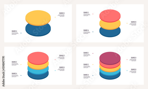 Business process. Chart with 2, 3, 4, 5 steps, options, sections. Vector template.