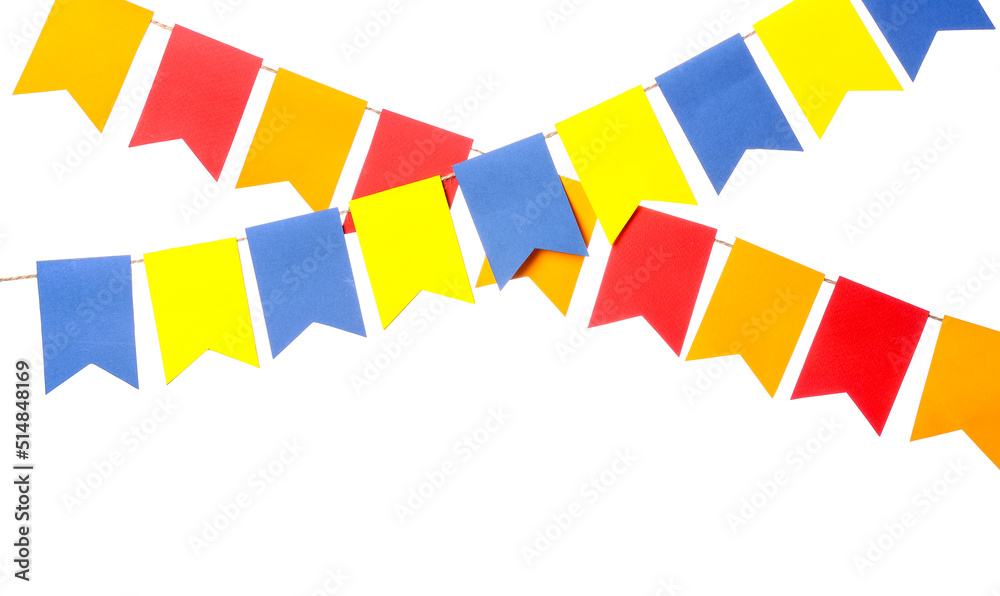 Colorful festive bunting flags on white background Colorful festive bunting flags on white background