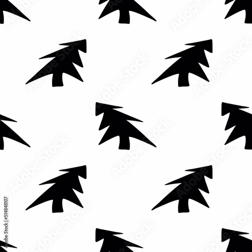 Christmas endless pattern. Black Christmas trees on a white background.