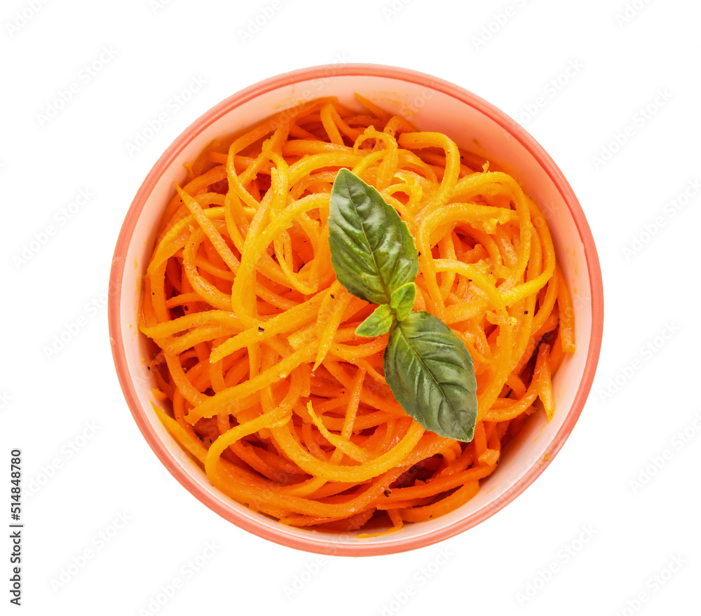 Bowl of korean carrot salad on white background Bowl of korean carrot salad on white background