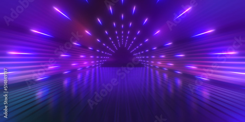 3d render, abstract colorful neon background, triangular tunnel illuminated with ultraviolet light