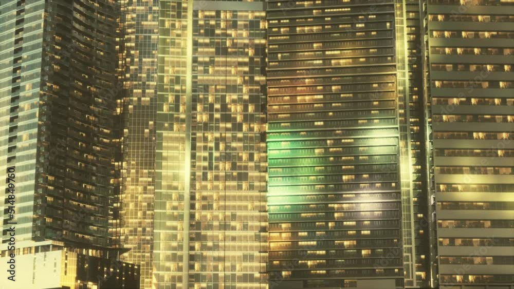 Aerial view of glowing high rise buildings big city Aerial view of glowing high rise buildings big city