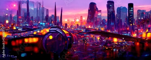 Futuristic smart megacity architecture digital IOT connected city buildings and network infrastructure technology, conceptual illustration photo