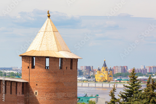 Kremlin tower and Cathedral of St. Alexander Nevskiy in Nizhny Novgorod, Russia photo