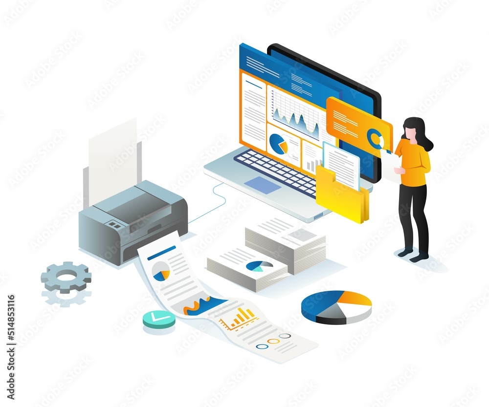 Woman printing data from laptop Woman printing data from laptop