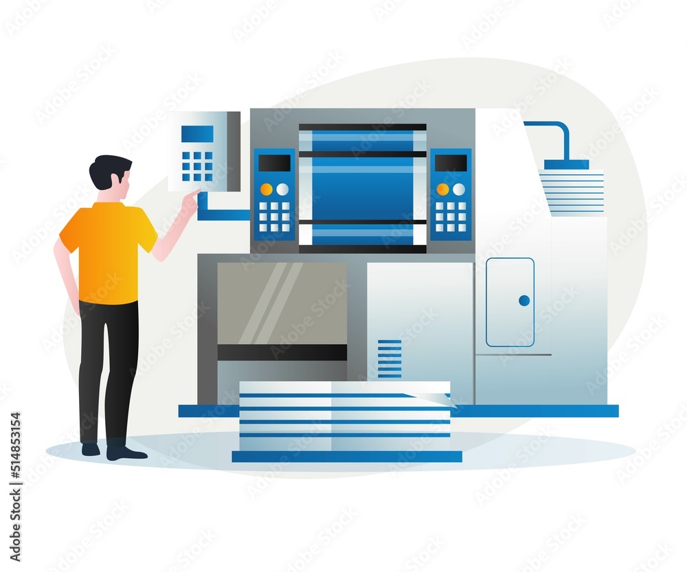 Operator is printing on offset machine Operator is printing on offset machine