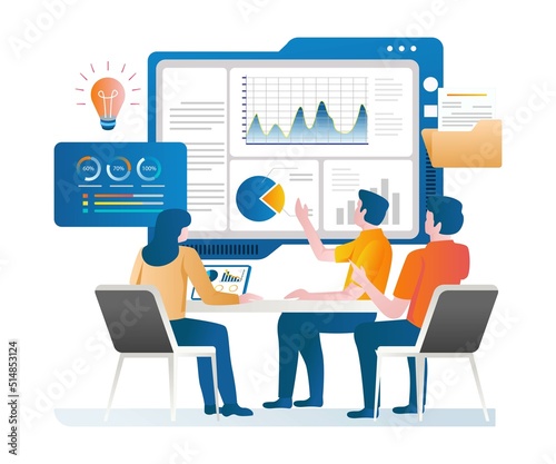 The work team is discussing investment business analysis