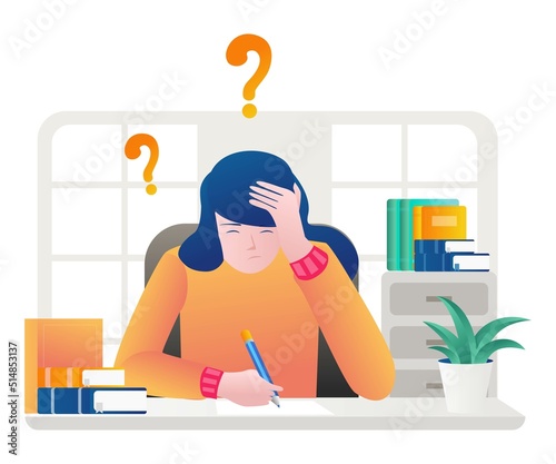 Stressed girl doing work assignments