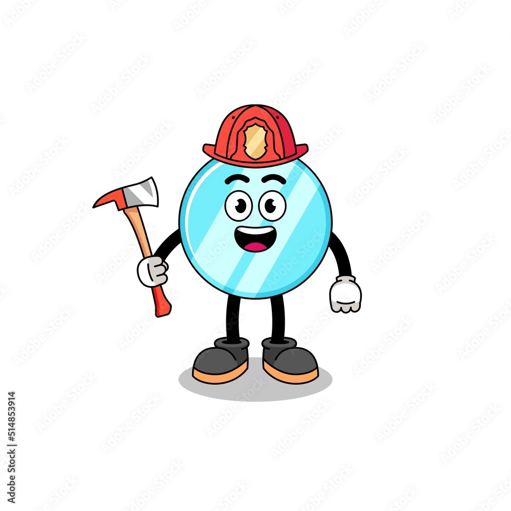 Cartoon mascot of mirror firefighter