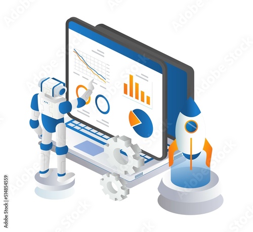 Robot is analyzing rocket control