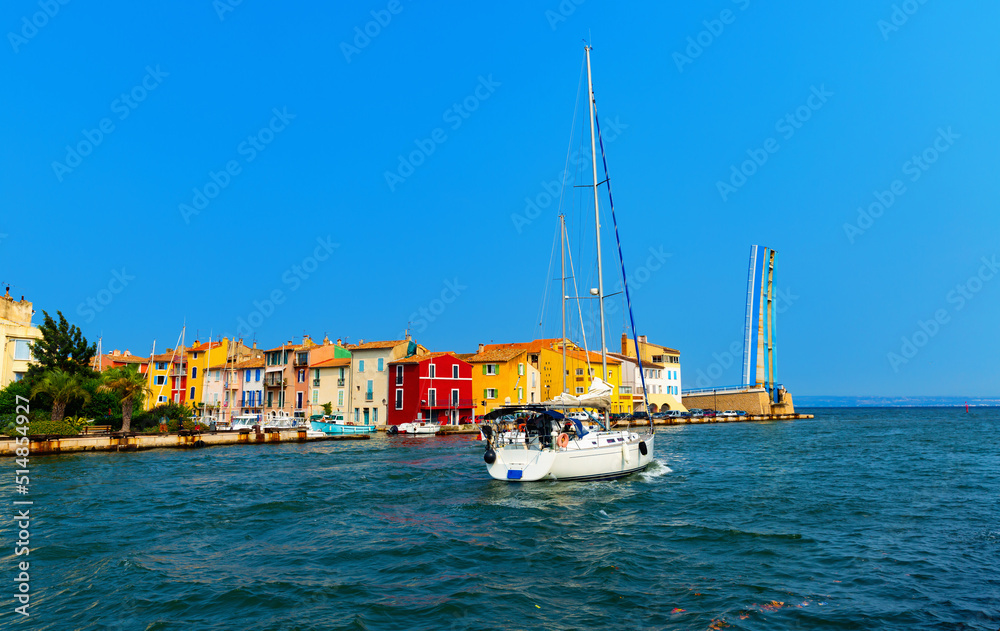 Picturesque view of old French town of Martigues with canals and colorful houses