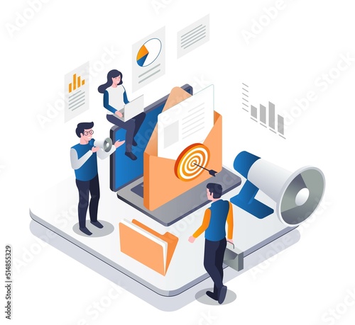 Digital marketing target email team isometric illustration concept