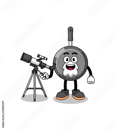 Illustration of frying pan mascot as an astronomer