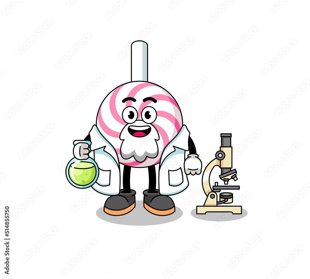 Mascot of lollipop spiral as a scientist