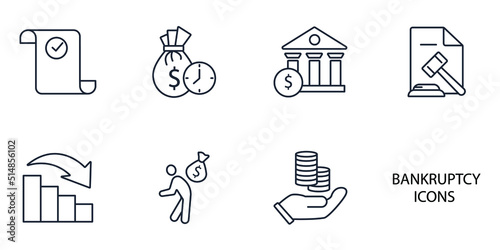 Bankruptcy icons set .  Bankruptcy pack symbol vector elements for infographic web