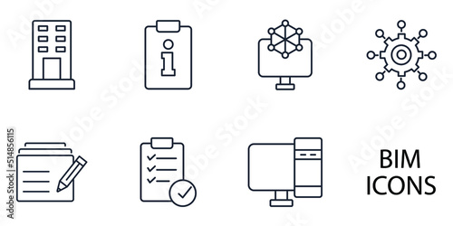 building information modeling icons set .  building information modeling pack symbol vector elements for infographic web
