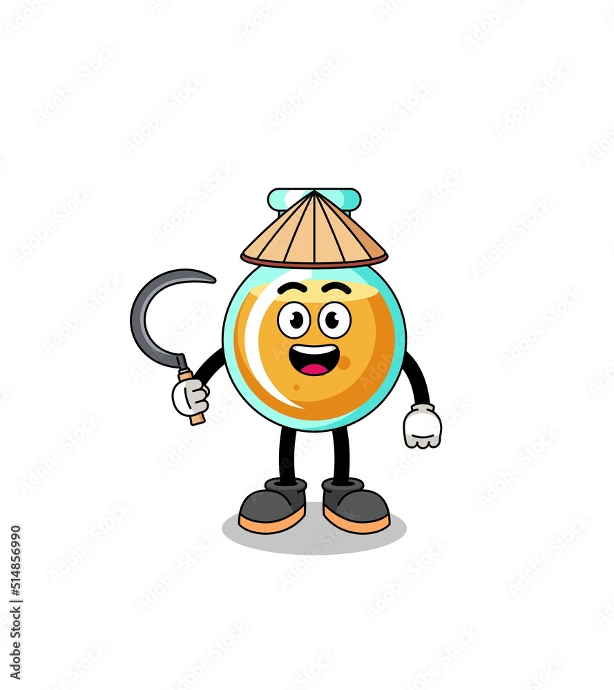 Illustration of lab beakers as an asian farmer Illustration of lab beakers as an asian farmer