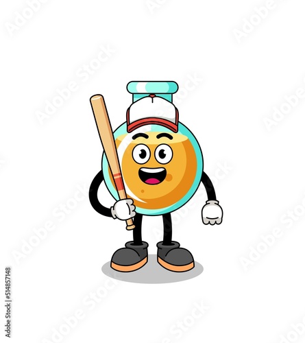 lab beakers mascot cartoon as a baseball player