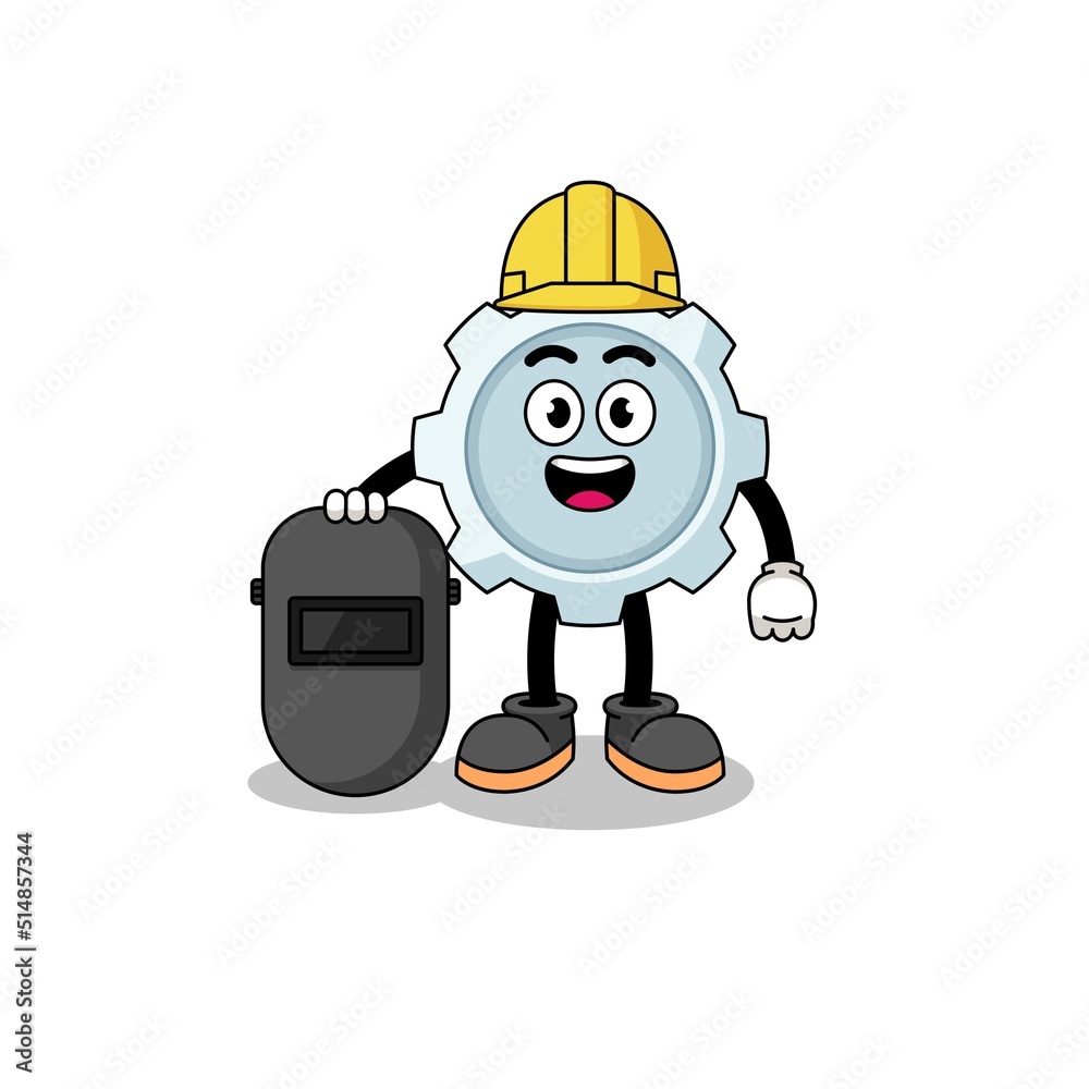 Mascot of gear as a welder