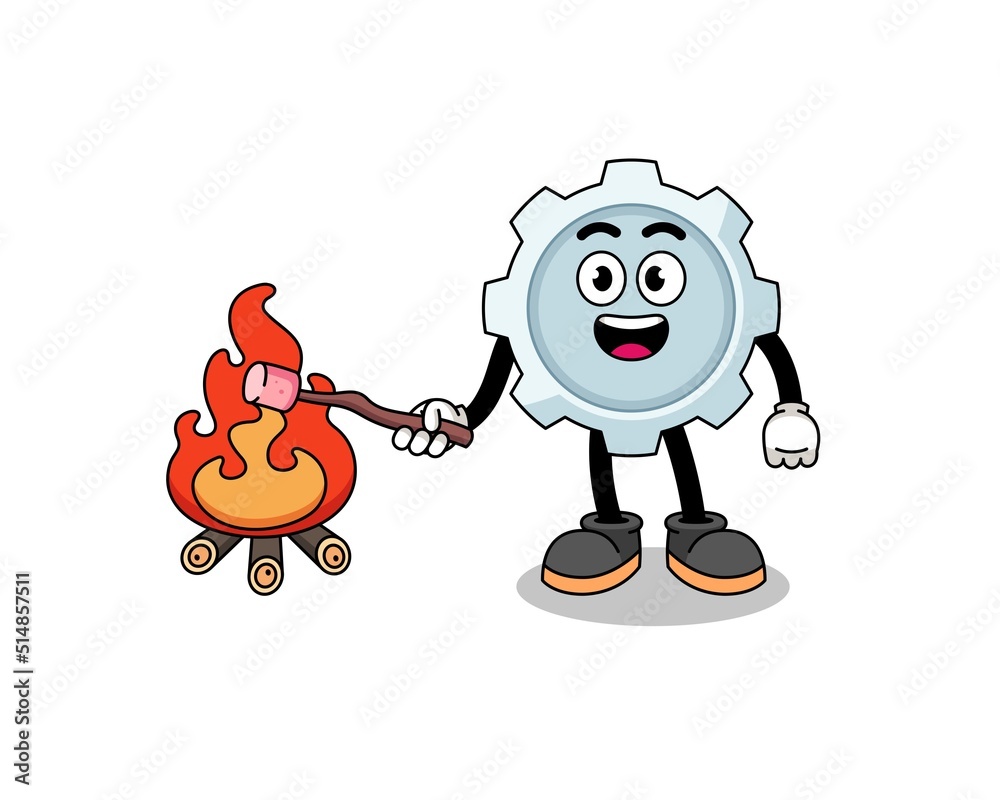 Illustration of gear burning a marshmallow Illustration of gear burning a marshmallow