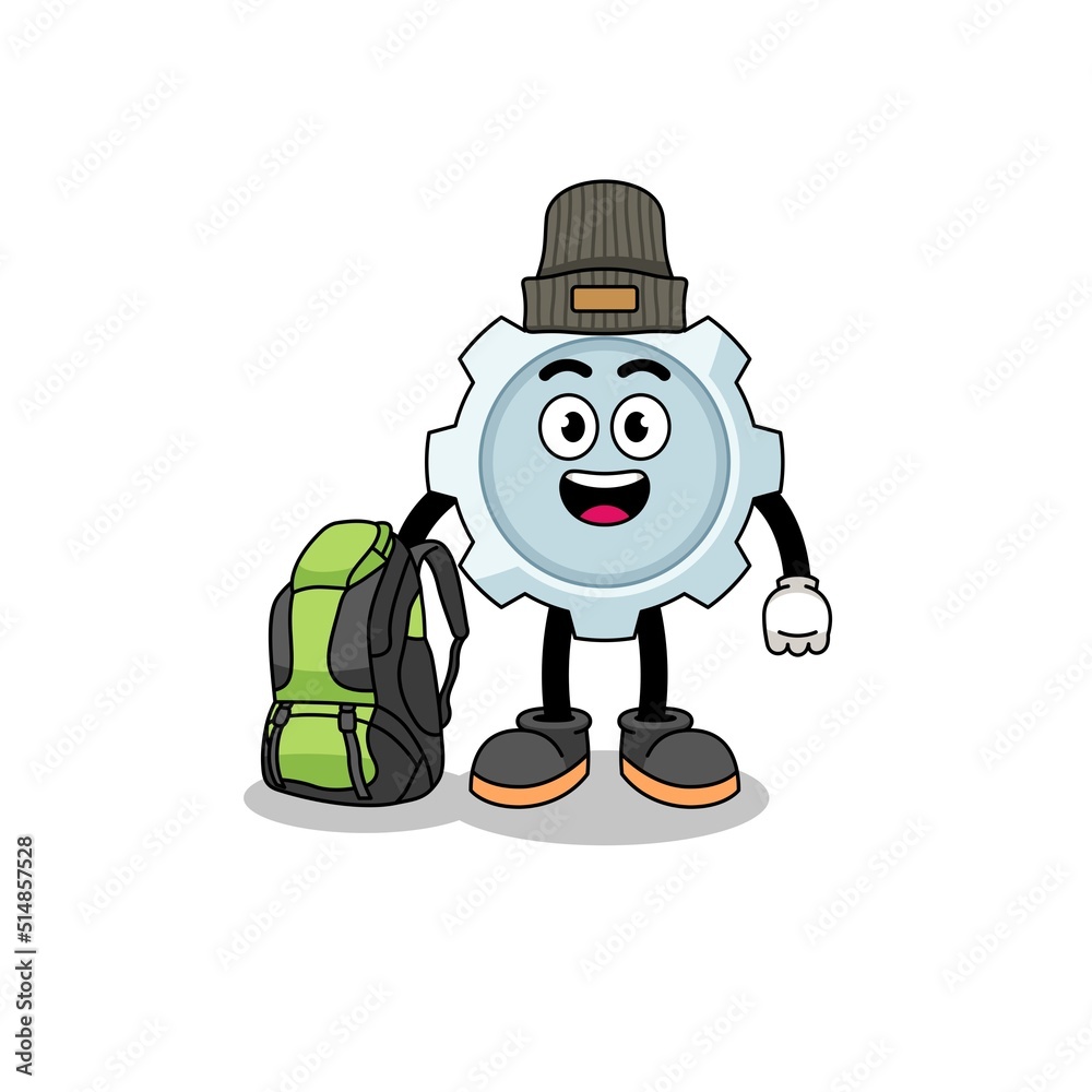 Illustration of gear mascot as a hiker Illustration of gear mascot as a hiker