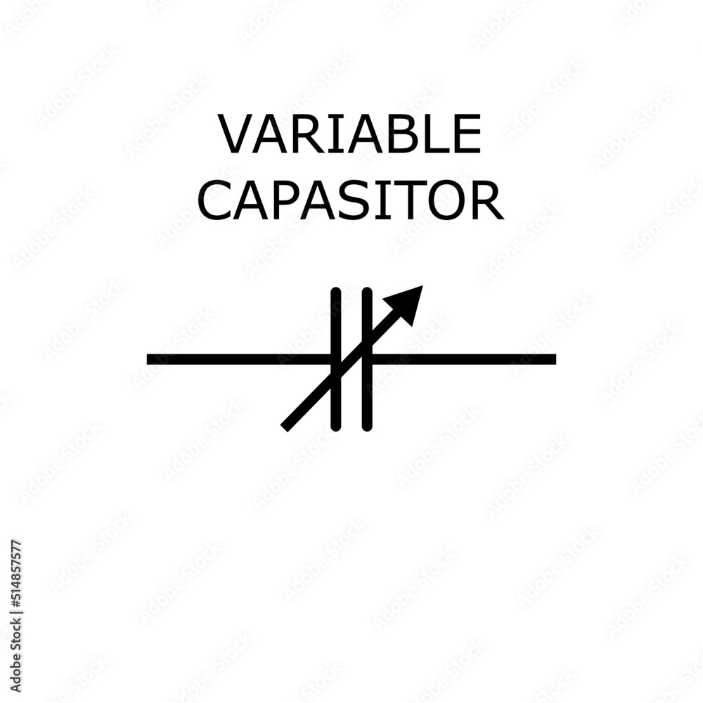Variable capasitor symbol vector scheme electronic part isolated on white background