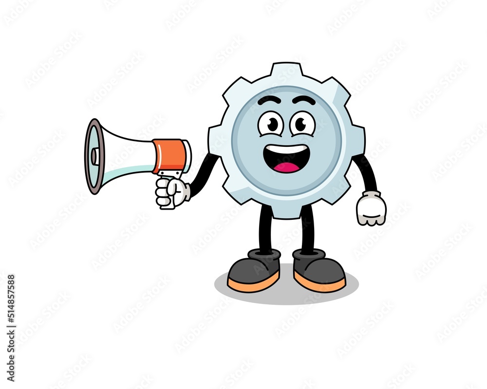 gear cartoon illustration holding megaphone gear cartoon illustration holding megaphone