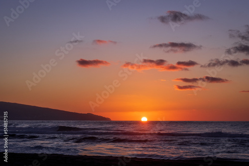 Sunset at beach, Sao Miguel island, Azores, Portugal vacation.