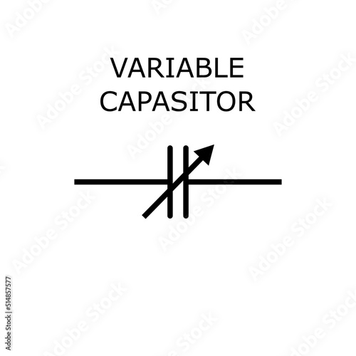 Variable capasitor symbol vector scheme electronic part isolated on white background