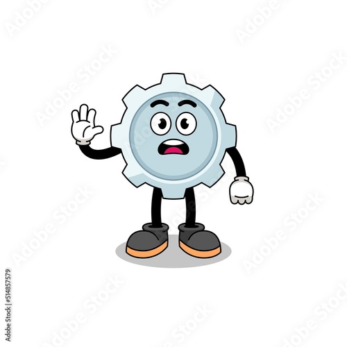 gear cartoon illustration doing stop hand