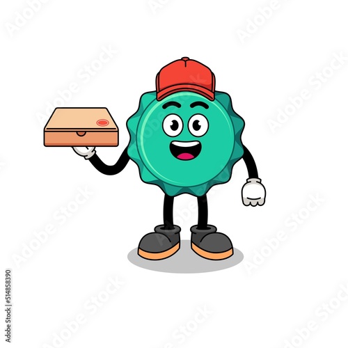bottle cap illustration as a pizza deliveryman