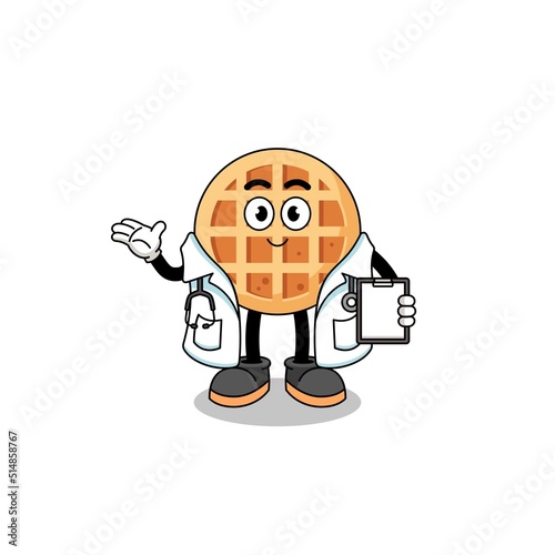 Cartoon mascot of circle waffle doctor