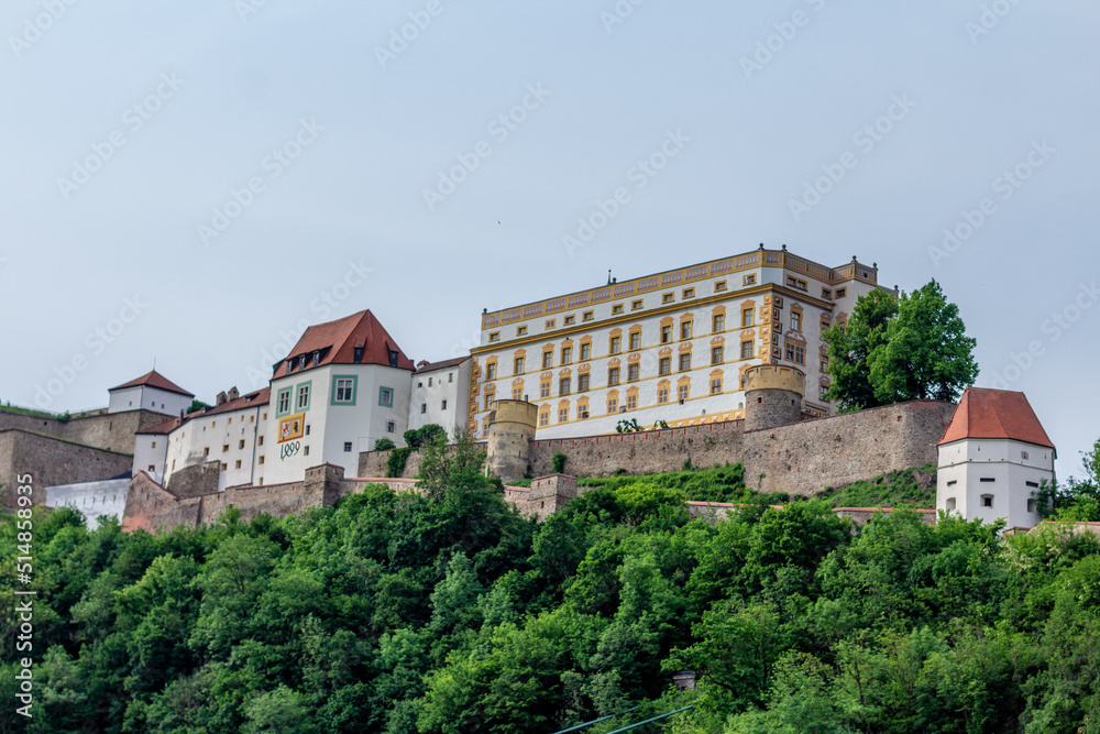 Drone photography of a castle in Passau, Germany.
