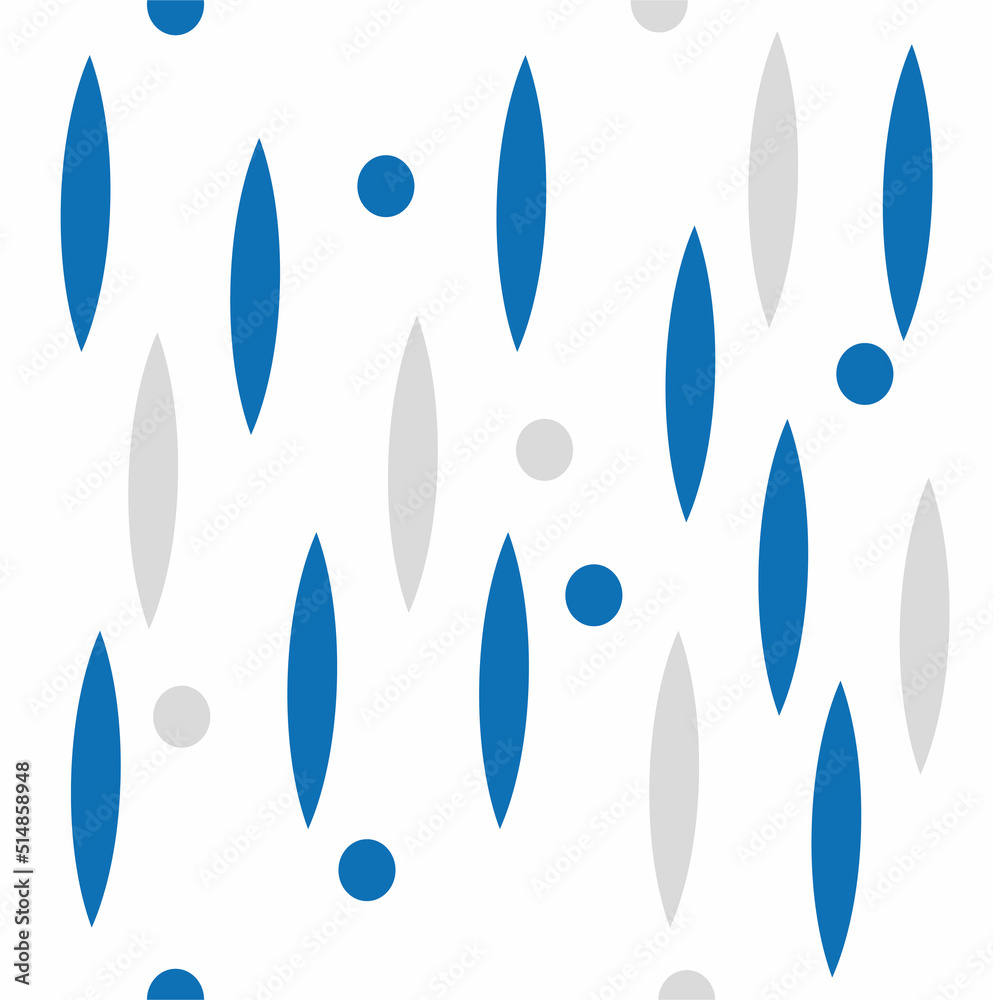 Fototapeta premium seamless pattern with blue and gray petals and circles on a white background, template for wallpaper, wrappers, covers, fabrics