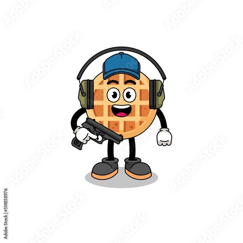 Character mascot of circle waffle doing shooting range