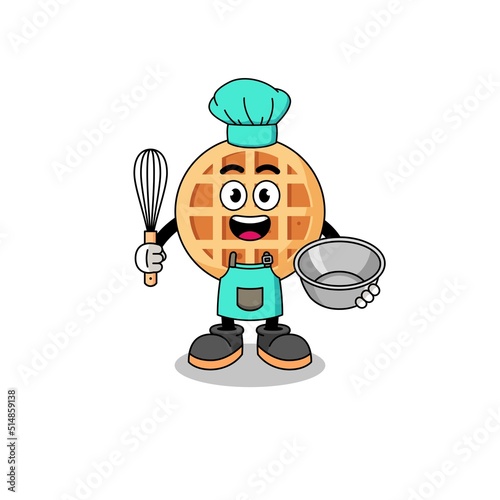 Illustration of circle waffle as a bakery chef