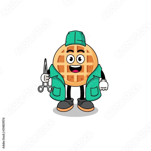 Illustration of circle waffle mascot as a surgeon