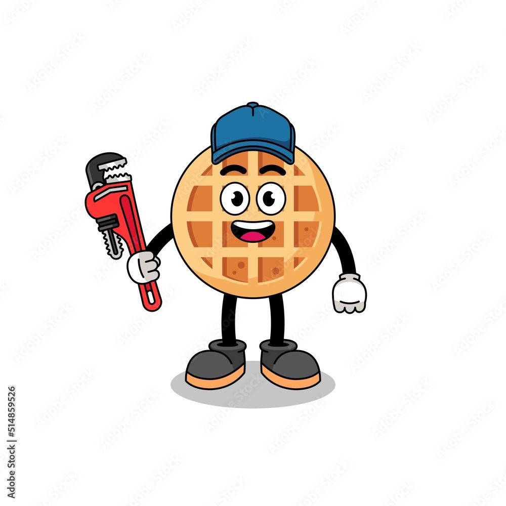 Obraz premium circle waffle illustration cartoon as a plumber