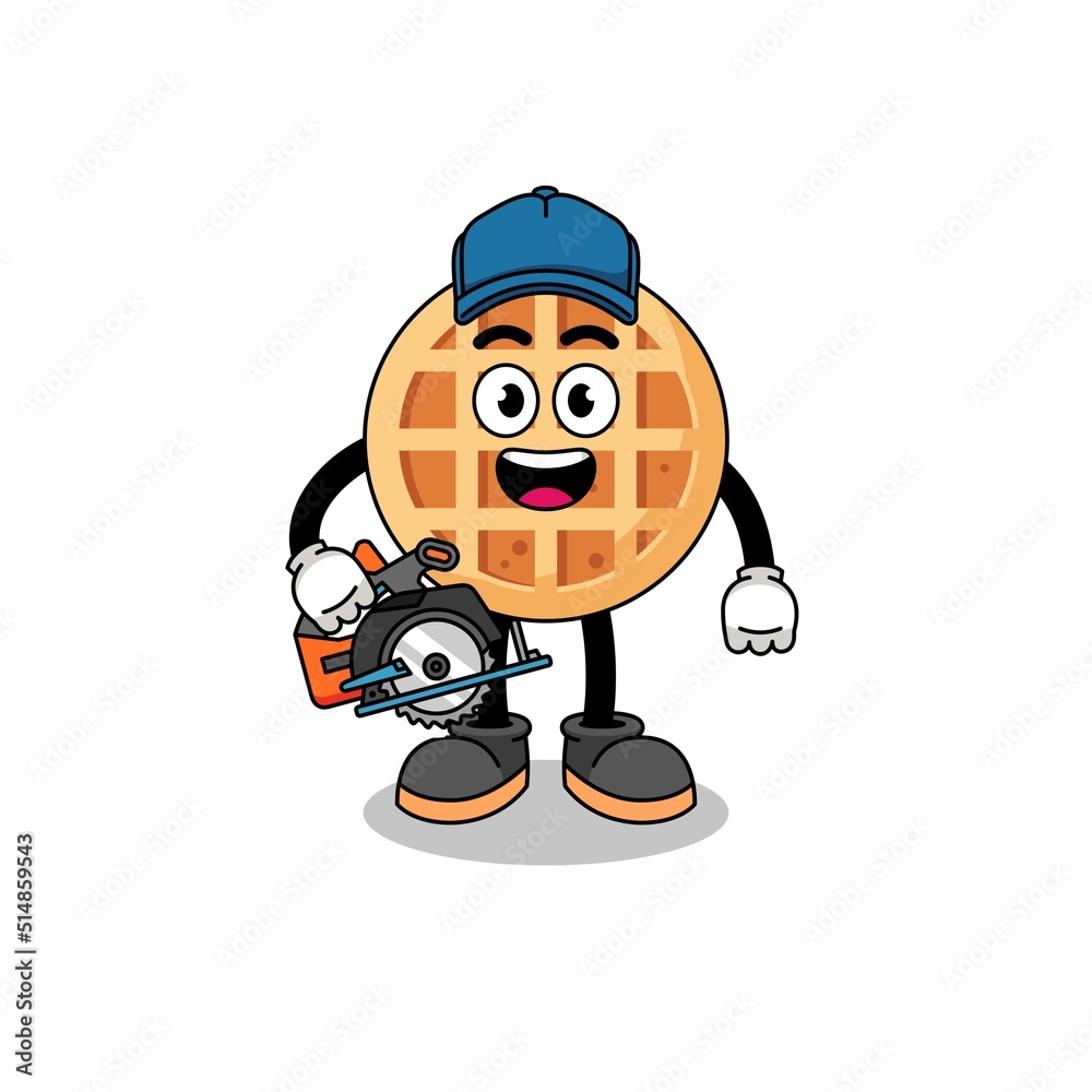 Cartoon Illustration of circle waffle as a woodworker Cartoon Illustration of circle waffle as a woodworker